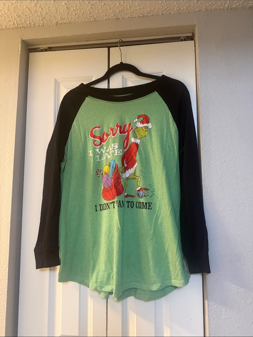 Grinch Green Raglan T-Shirt with Black Sleeves